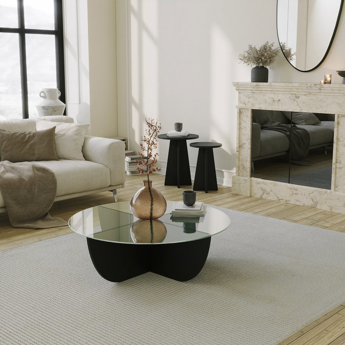 Hanah Home Lily Mesa de Centro Negra con Cristal Templado Hanah Home Lily Mesa de Centro Negra con Cristal Templado